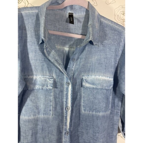 Venti6 Dress Women's Small Chambray Button Up Shirt Lagenlook 100% Cotton  08 - Picture 2 of 5